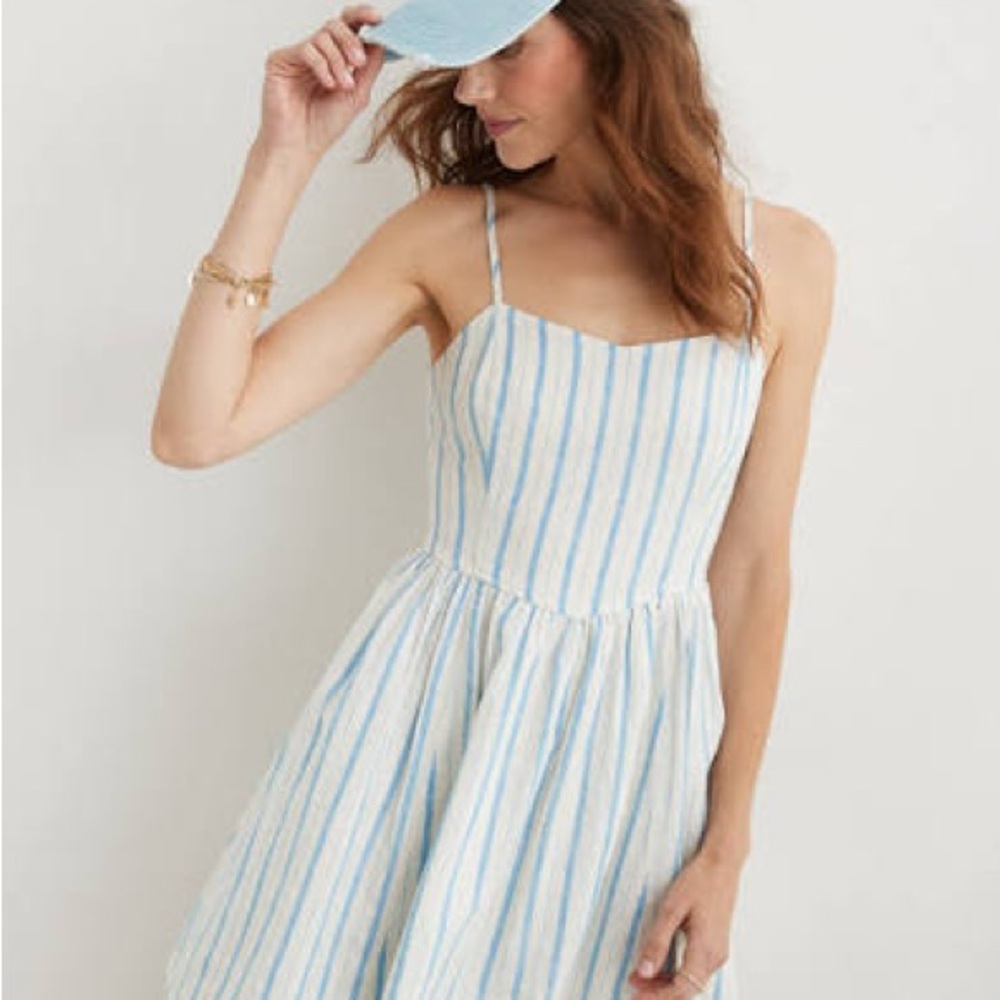 Aerie Blue and White Striped Summer Dress - Large